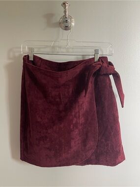 Blank NYC Wrap Mini Skirt in Wine Red with Side Knot